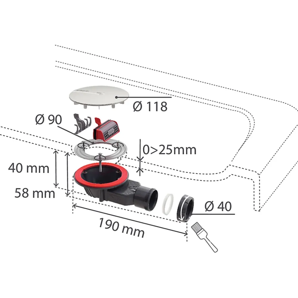 Wirquin Evacuation De Douche|Bonde Pour Douche-Bonde de douche SLIM + ø40 mm dôme métal
