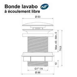 Rousseau Evacuation De Lavabo-Vasque-Bonde de lavabo à écoulement libre Ø 66 mm laiton effet canon de fusil