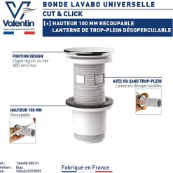 Valentin Bonde de lavabo ø65 mm avec clapet clic clac ou fixe