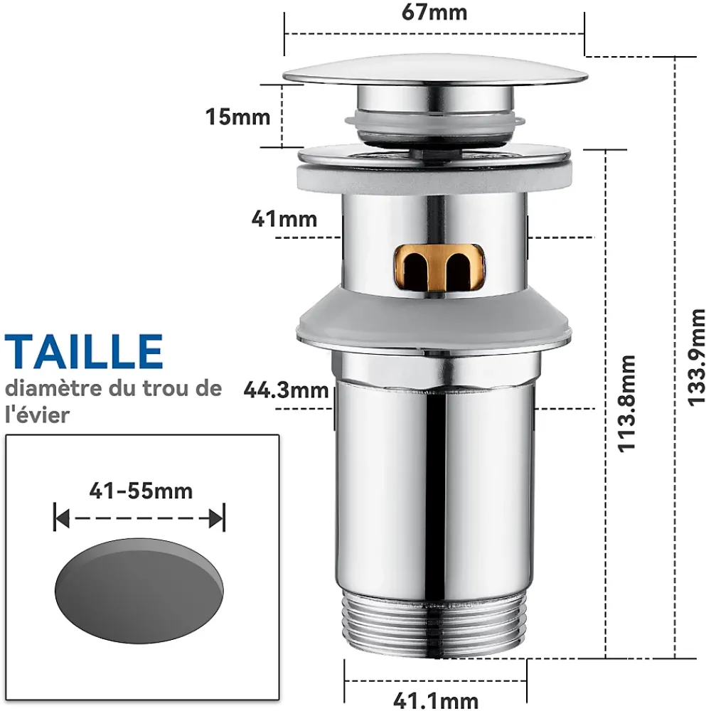 Auralum Max Bonde de Lavabo Pop Up en Laiton Universel AntiBlocage G 1-1/4"