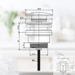 Todot Bonde de vidage lavabo POP-UP Chromé G 1-1/4