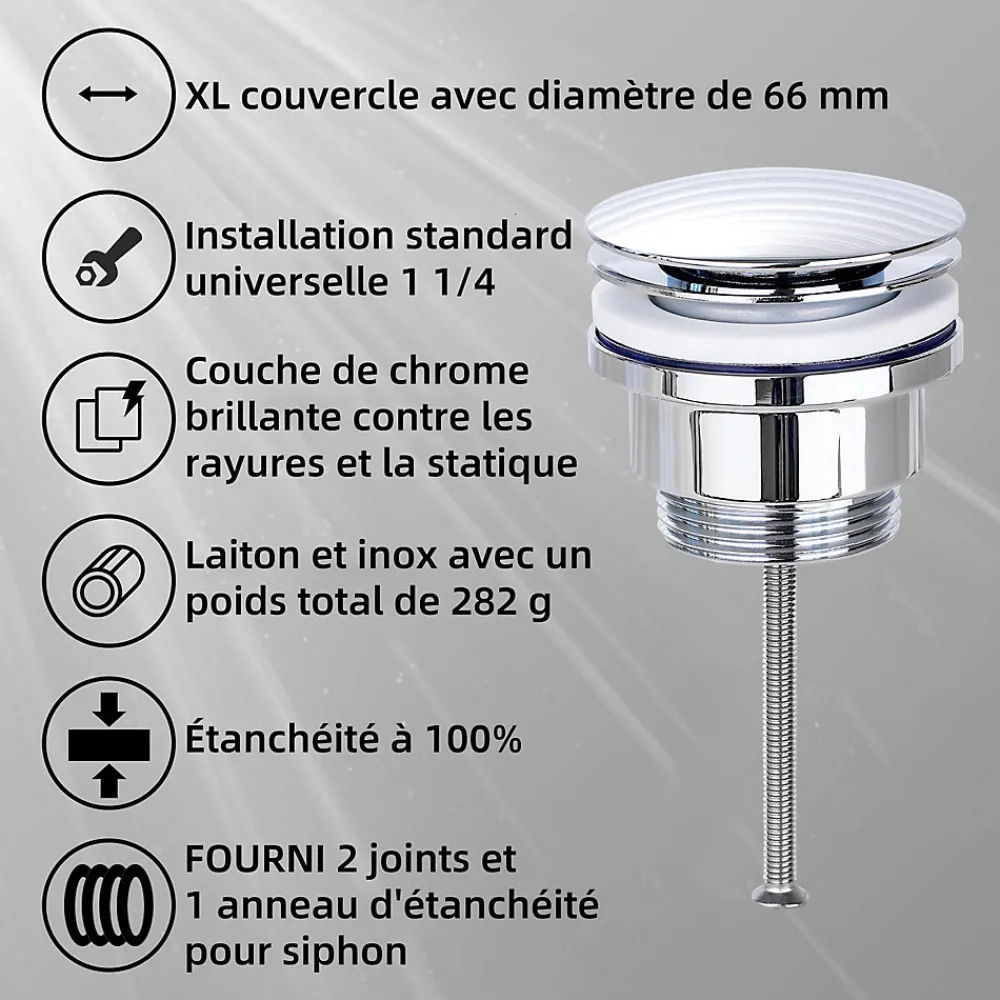 Todot Bonde de vidage lavabo POP-UP Chromé G 1-1/4" - avec ou sans Trop Plein