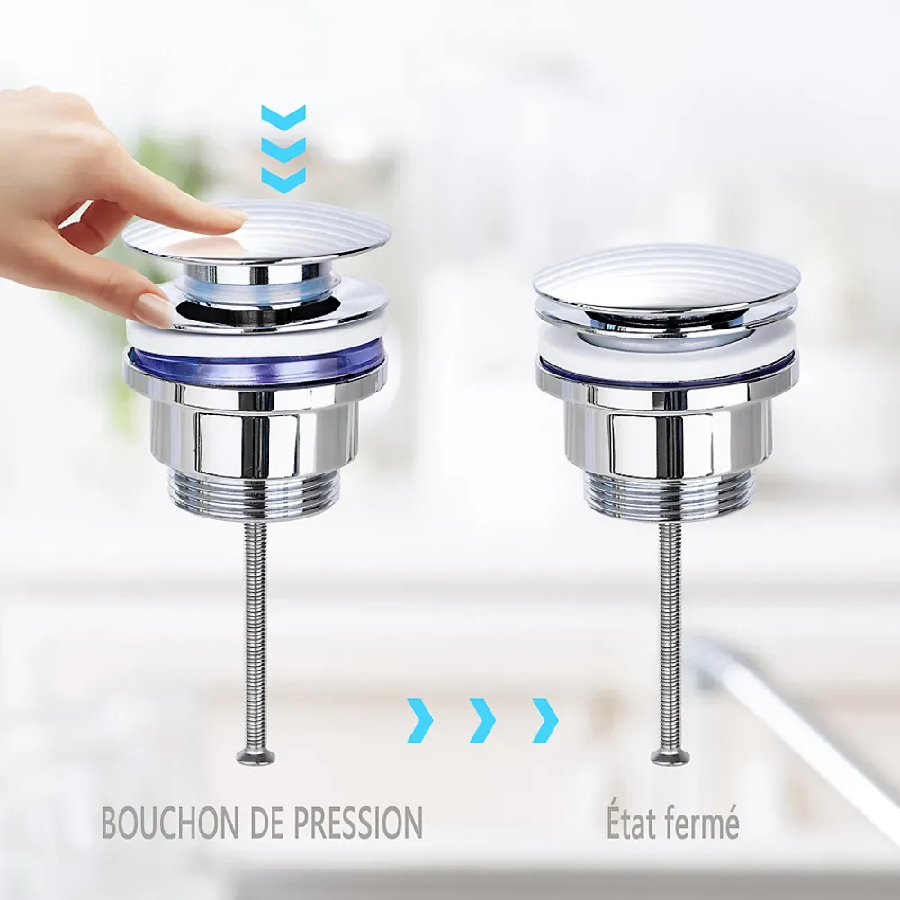 Todot Bonde de vidage lavabo POP-UP Chromé G 1-1/4" - avec ou sans Trop Plein