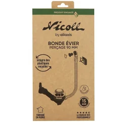 Nicoll Evacuation D'Évier-Bonde d'évier à panier - - Diamètre90mm - Matières recyclées - Tubulure gain de place