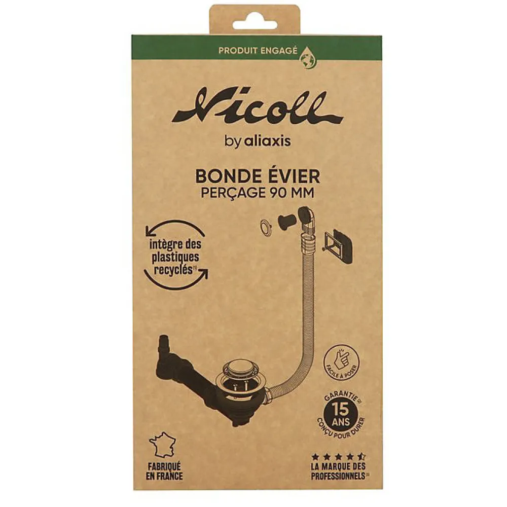 Nicoll Evacuation D'Évier-Bonde d'évier à panier - - Diamètre90mm - Matières recyclées - Tubulure gain de place
