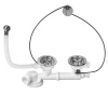 Wirquin Bonde Pour Évier-Bonde à panier avec commande à câble 90mm, trop-plein et siphon extra-plat blanc
