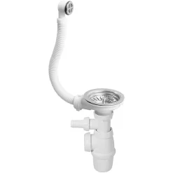 Wirquin Bonde à panier blanche 90mm et trop-plein avec siphon réglable