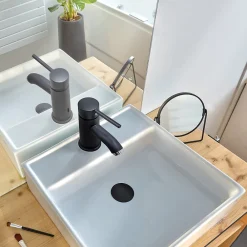 Wirquin Evacuation De Lavabo-Vasque|Bonde Pour Lavabo-Bonde Quick-clac avec trop plein pour lavabo encastré Black Touch H. 73 à 92 mm x ø66 mm