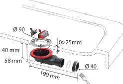 Wirquin Bonde siphon diam. 90 mm extraplate Slim+ à évacuation horizontale pour receveur de douche sortie en 40 mm
