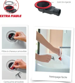 Wirquin Bonde siphon diam. 90 mm extraplate Slim+ à évacuation horizontale pour receveur de douche sortie en 40 mm