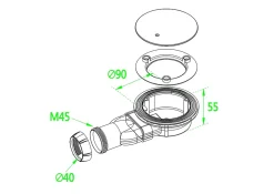 AICA Sanitaire Evacuation De Douche-Bonde Siphon extra-plat avec tuyau flexible - Diamètre 90 mm - Siphon de douche - Installation facile et gain de place