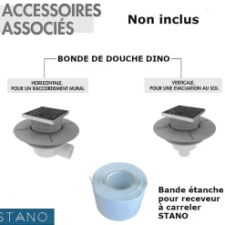 Stano Evacuation De Douche-Bonde verticale DINO pour receveurs à carreler avec grille en acier inoxydable