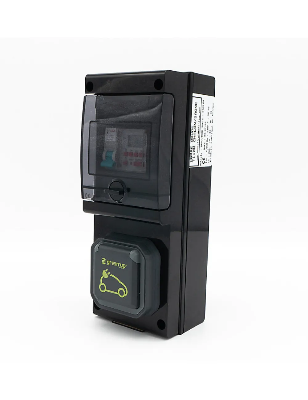 Carré Rouge Borne De Recharge Avec Horloge équipée D'une Prise Green'up Complète Avec Protections