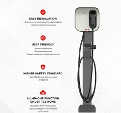 TCL Borne Recharge Voiture Électrique-Borne de recharge intelligente 7kW Connectivité Wi-Fi Ethernet Type 2