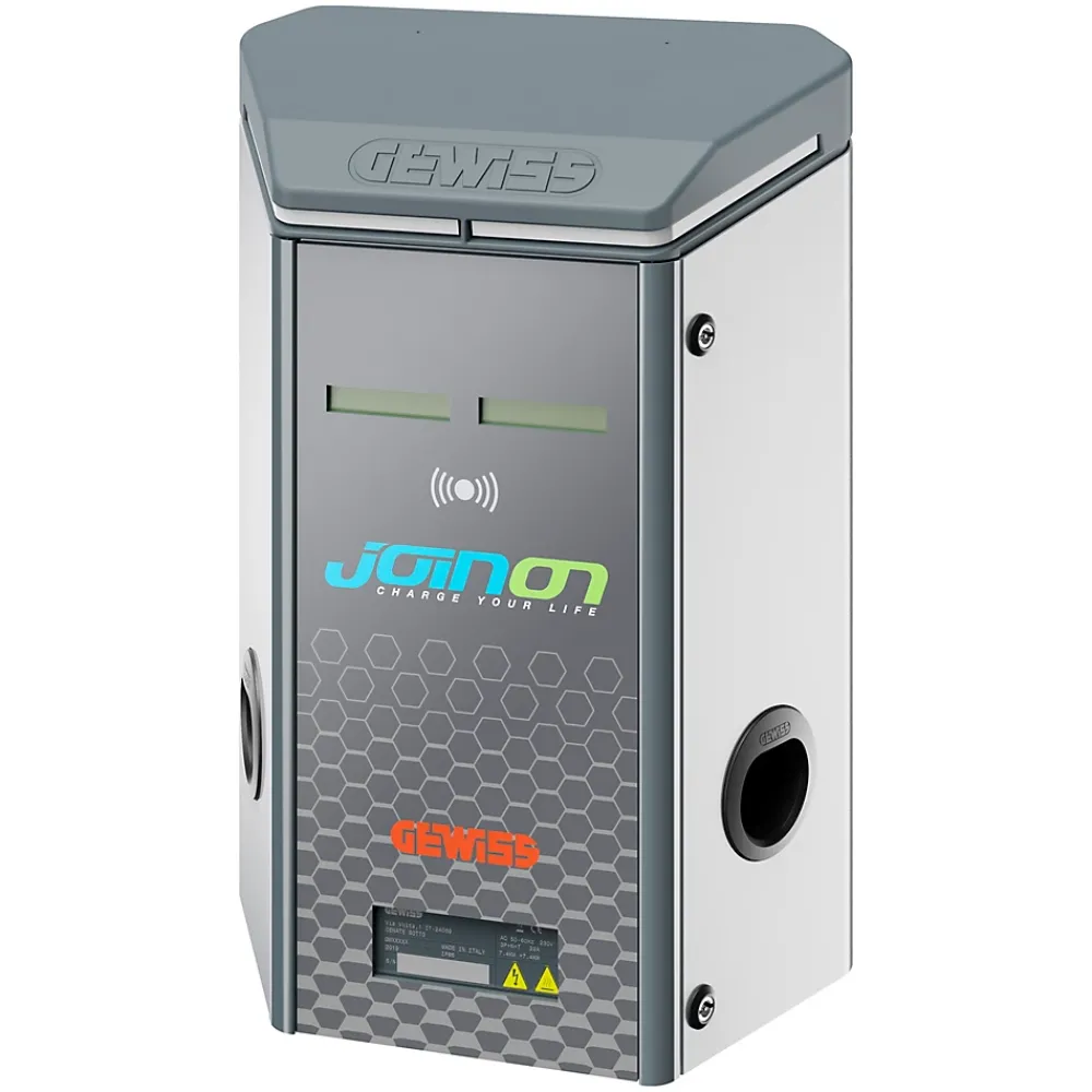 Gewiss Borne Recharge Voiture Électrique-Borne de recharge murale I-ON RFID Connectée Ethernet 2 x 7.4 kW - Type 2S - Compteur MID - IP55 - - GWJ2101L