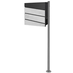Ml-Design Boîte aux lettres anthracite/aspect marbre sur pied argenté en acier + clés