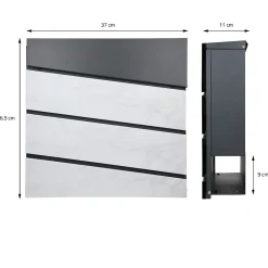 Ml-Design Boîte aux lettres anthracite/aspect marbre sur pied argenté en acier + clés
