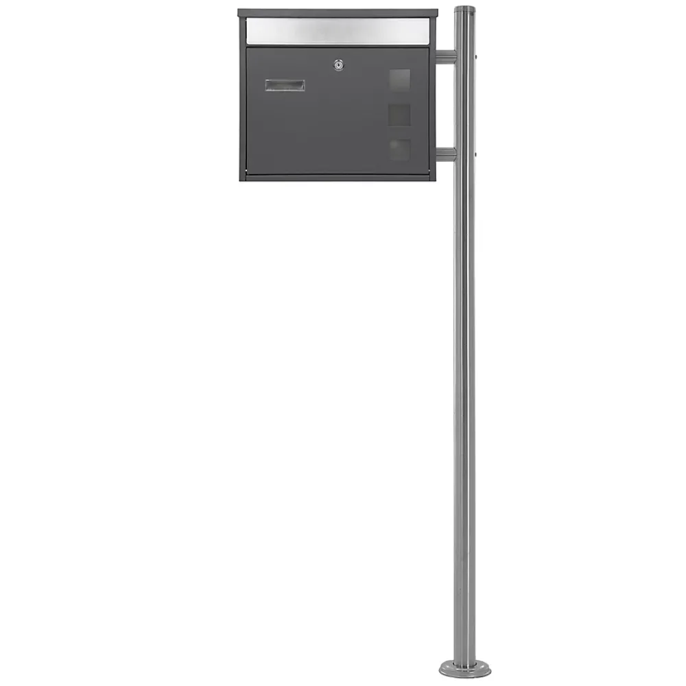 Ml-Design Boîte aux lettres anthracite-argent avec support métallisé 120cm+ kit de montage
