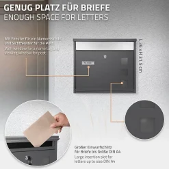Ml-Design Boîte aux lettres anthracite-argent avec support métallisé 120cm+ kit de montage