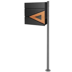 Ml-Design Boîte Aux Lettres 1 Porte-Boîte aux lettres anthracite/bois naturel avec support argenté acier inoxydable
