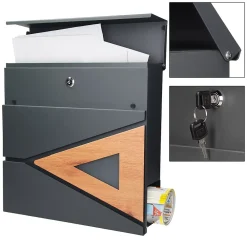 Ml-Design Boîte Aux Lettres 1 Porte-Boîte aux lettres anthracite/bois naturel avec support argenté acier inoxydable