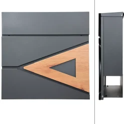 Ml-Design Boîte Aux Lettres 1 Porte-Boîte aux lettres anthracite/bois naturel avec support argenté acier inoxydable