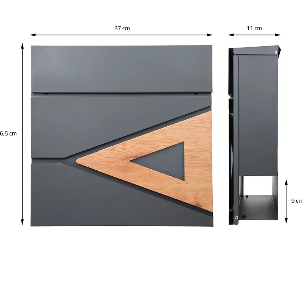 Ml-Design Boîte Aux Lettres 1 Porte-Boîte aux lettres anthracite/bois naturel avec support argenté acier inoxydable
