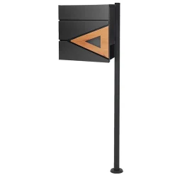 Ml-Design Boîte Aux Lettres 1 Porte-Boîte aux lettres anthracite / bois naturel avec support en acier et kit montage