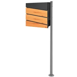 Ml-Design Boîte Aux Lettres 1 Porte-Boîte aux lettres anthracite / imitation bois avec support argenté en acier