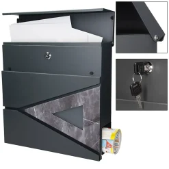Ml-Design Boîte Aux Lettres 1 Porte-Boîte aux lettres anthracite / triangle noir aspect marbre avec support argenté