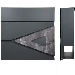 Ml-Design Boîte Aux Lettres 1 Porte-Boîte aux lettres anthracite / triangle noir aspect marbre avec support argenté