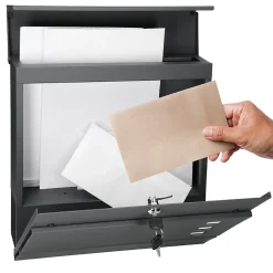ECD Germany Boîte aux lettres avec compartiment à journaux au support poteau anthracite
