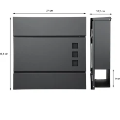 ECD Germany Boîte Aux Lettres 1 Porte-Boîte aux lettres avec support mailbox anthracite moderne avec 2 clés incluses