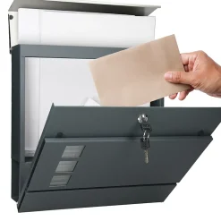 ECD Germany Boîte Aux Lettres 1 Porte-Boîte aux lettres avec support boîte postale anthracite/argent sur pieds +2 clés
