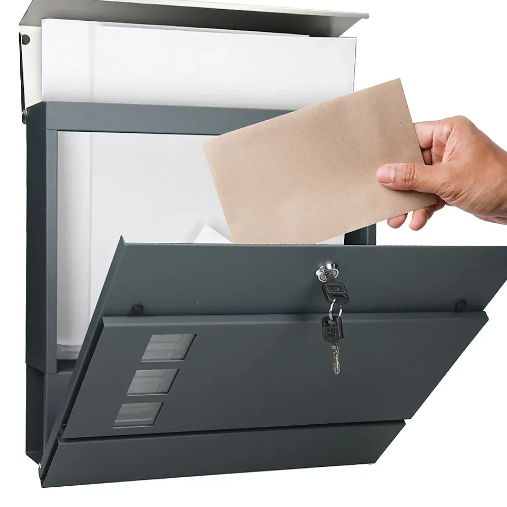 ECD Germany Boîte Aux Lettres 1 Porte-Boîte aux lettres avec support boîte postale anthracite/argent sur pieds +2 clés