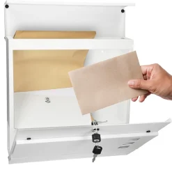 ECD Germany Boîte Aux Lettres 1 Porte-Boîte aux lettres blanc sur pied argenté acier revêtu par poudre porte-journaux