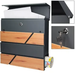 Ml-Design Boîte aux lettres moderne en acier anthracite imitation bois murale avec 2 clés
