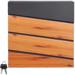 Ml-Design Boîte aux lettres murale anthracite design bois avec 2 clés inclus 11x37x26,5 cm