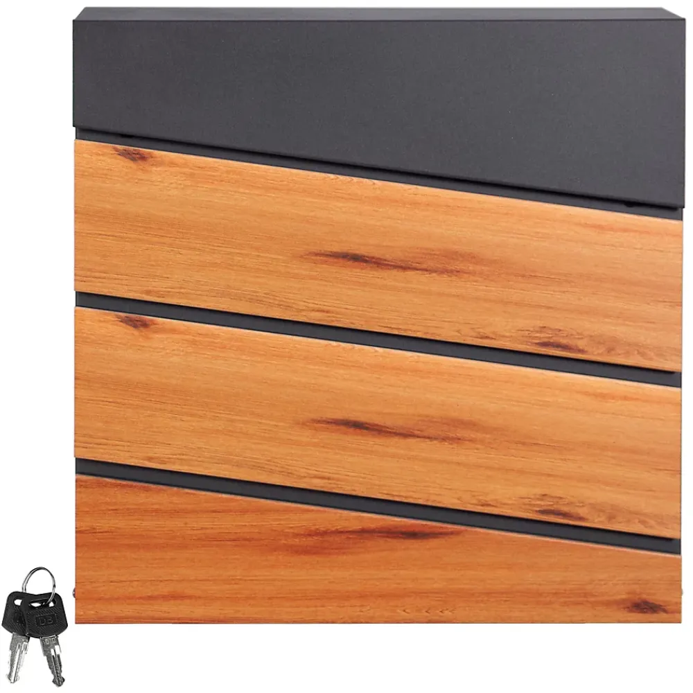 Ml-Design Boîte aux lettres murale anthracite design bois avec 2 clés inclus 11x37x26,5 cm