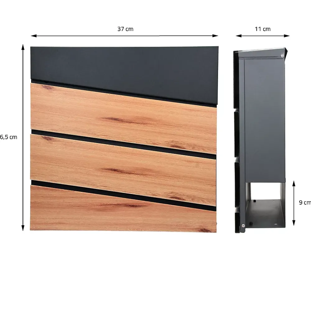 Ml-Design Boîte aux lettres murale anthracite design bois avec 2 clés inclus 11x37x26,5 cm