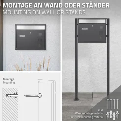 Ml-Design Boîte Aux Lettres 1 Porte-Boîte aux lettres murale avec porte-journaux acier inoxydable anthracite moderne