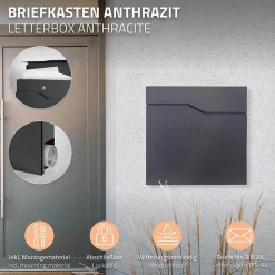 Ml-Design Boîte aux lettres murale en acier anthracite avec rouleau à journaux 37x37x11 cm