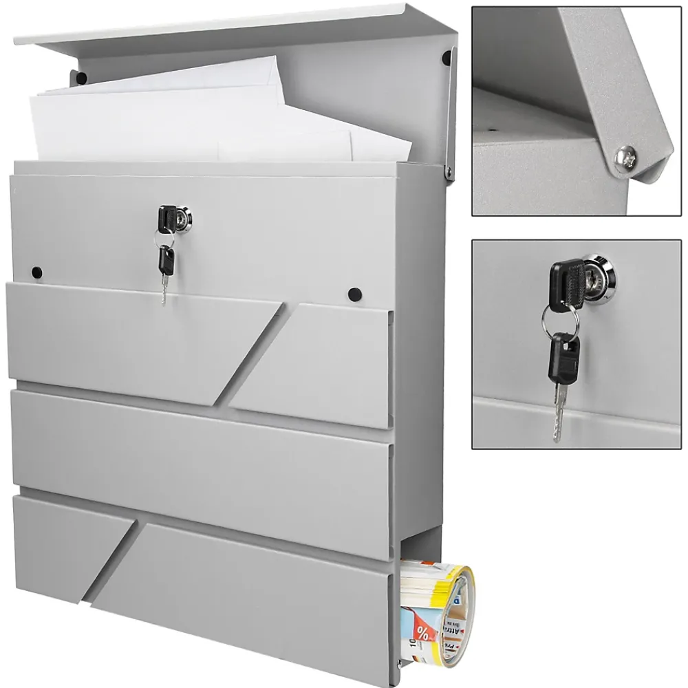 Ml-Design Boîte Aux Lettres 1 Porte-Boîte aux lettres murale gris clair avec 2 clés compartiment à journaux postale