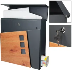 Ml-Design Boîte aux lettres murale moderne en acier anthracite aspect bois + 2 clés inclus