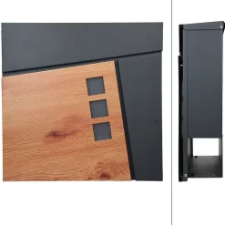 Ml-Design Boîte aux lettres murale moderne en acier anthracite aspect bois + 2 clés inclus