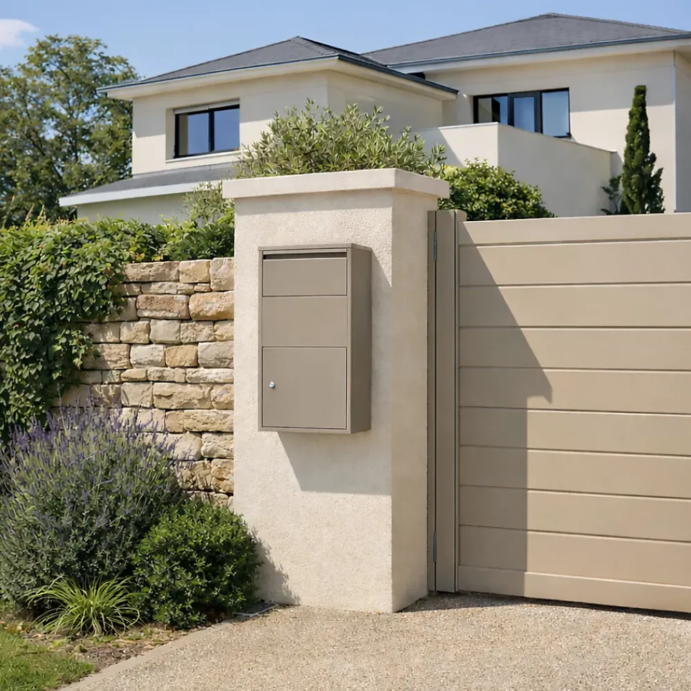 Couleurs Du Monde Boîte À Colis-Boîte aux lettres murale taupe en acier galvanisé avec cylindre de sécurité et 2 clés