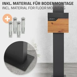 Ml-Design Boîte aux lettres sur pied boîte postale anthracite/aspect bois avec support