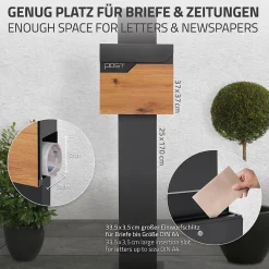 Ml-Design Boîte aux lettres sur pied boîte postale anthracite/aspect bois avec support