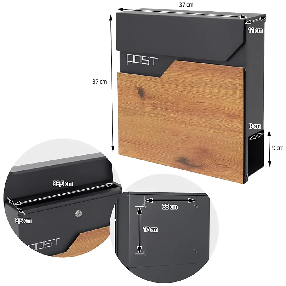 Ml-Design Boîte aux lettres sur pied boîte postale anthracite/aspect bois avec support