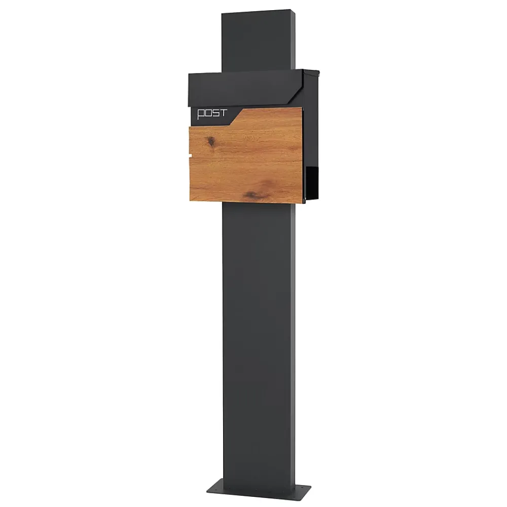 Ml-Design Boîte aux lettres sur pied boîte postale anthracite/aspect bois avec support